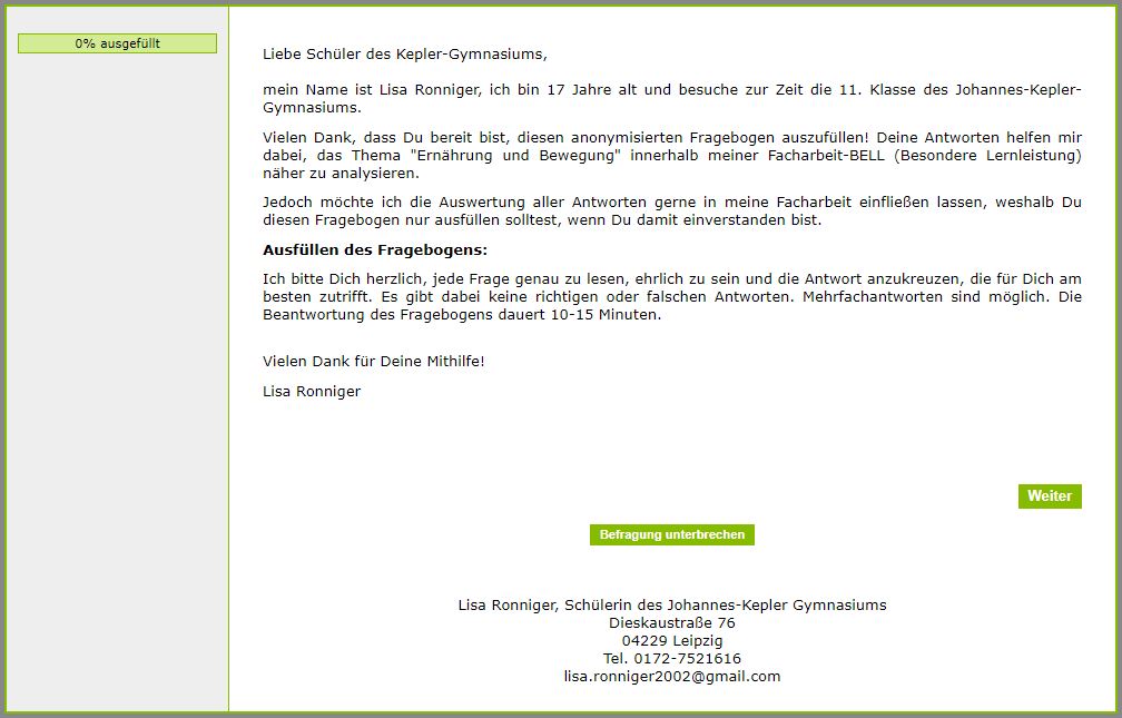 Fragebogen zu Bewegung und Ernährung